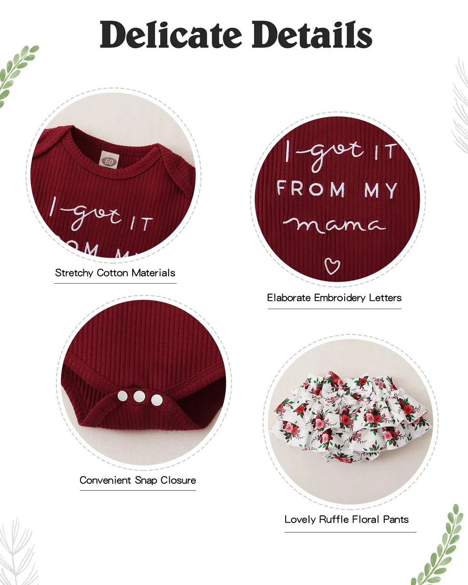 Conjunto de ropa para bebé recién nacido, conjunto de pantalones cortos, estampado floral, ropa de bebé linda para niña, WineRed, 3-6 meses