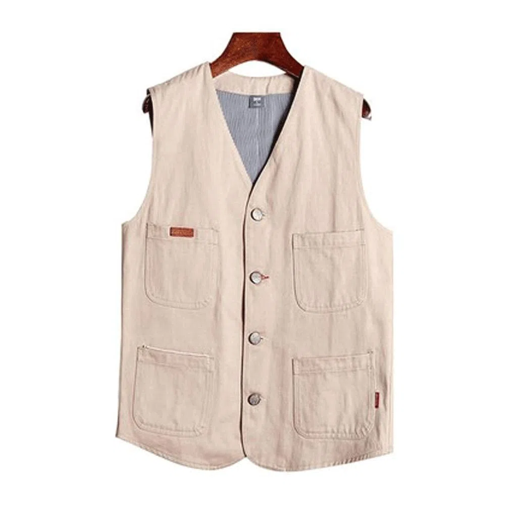 WDX- Chaleco de herramientas para exteriores, chaleco de pesca con múltiples bolsillos, chaleco fino de tela de algodón, bolsillo en el pecho, transpirabilidad (color: caqui, tamaño: XL)