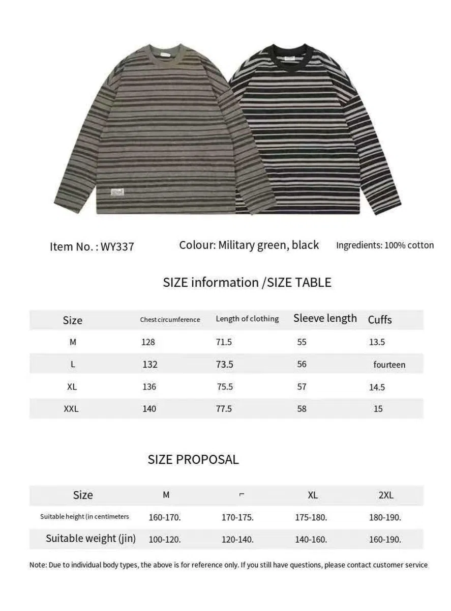 Camiseta Unisex De Algodón Pesado, Camiseta De Manga Corta Informal, Suave Y De Gran Tamaño,Básica,Camiseta A Rayas De Manga Larga, Cuello Redondo Holgado.
