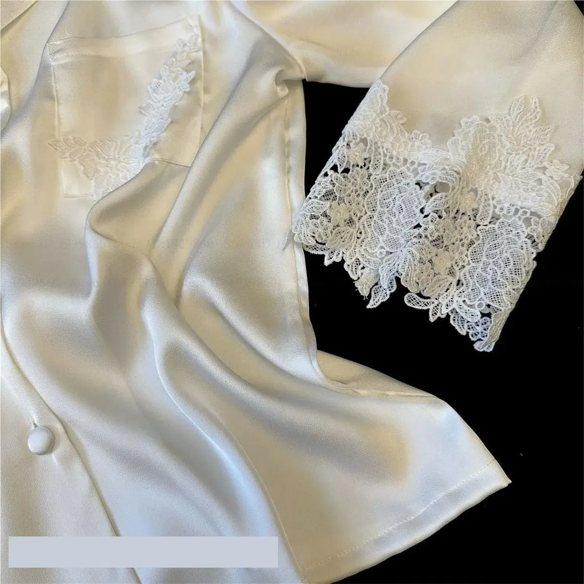 Conjunto de Pijamas for Mujer, Ropa de Dormir Blanca con Adornos de Encaje Satinado for Novia y Boda, Ropa de casa Holgada, Traje de pantalón de Manga Larga, Ropa de Descanso
