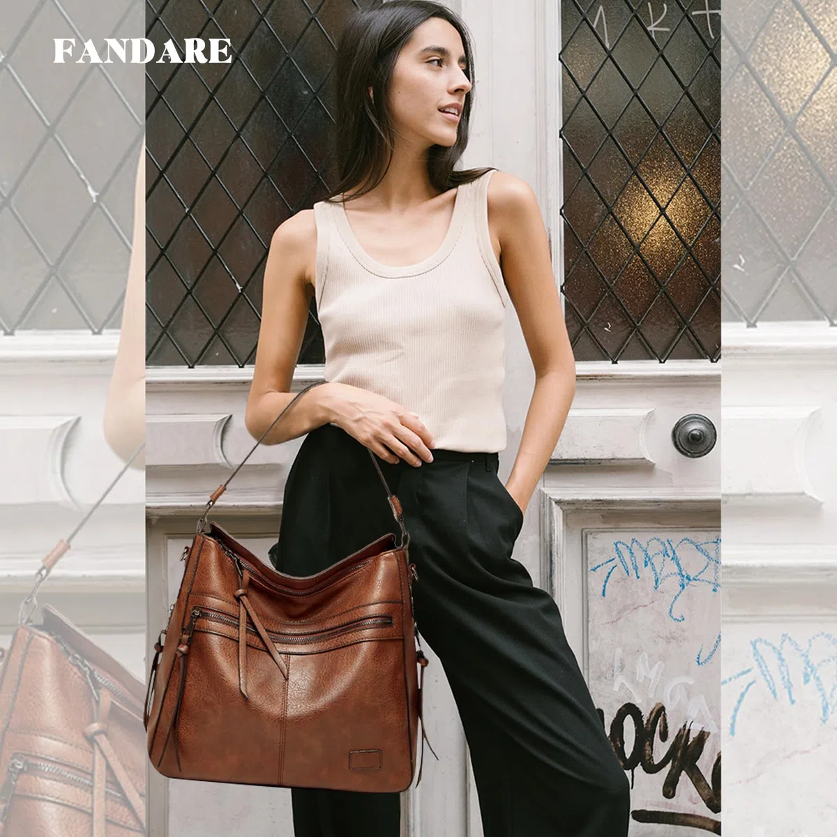FANDARE Bolso Hombro Mujer Tote Bandolera Shoppers Bolso Hombro Mano Gran Portátiles 12.9 Pulgadas Mochila Impermeable PU Cuero Compra Señora para Viaje Trabajo Escuela Compras Bag