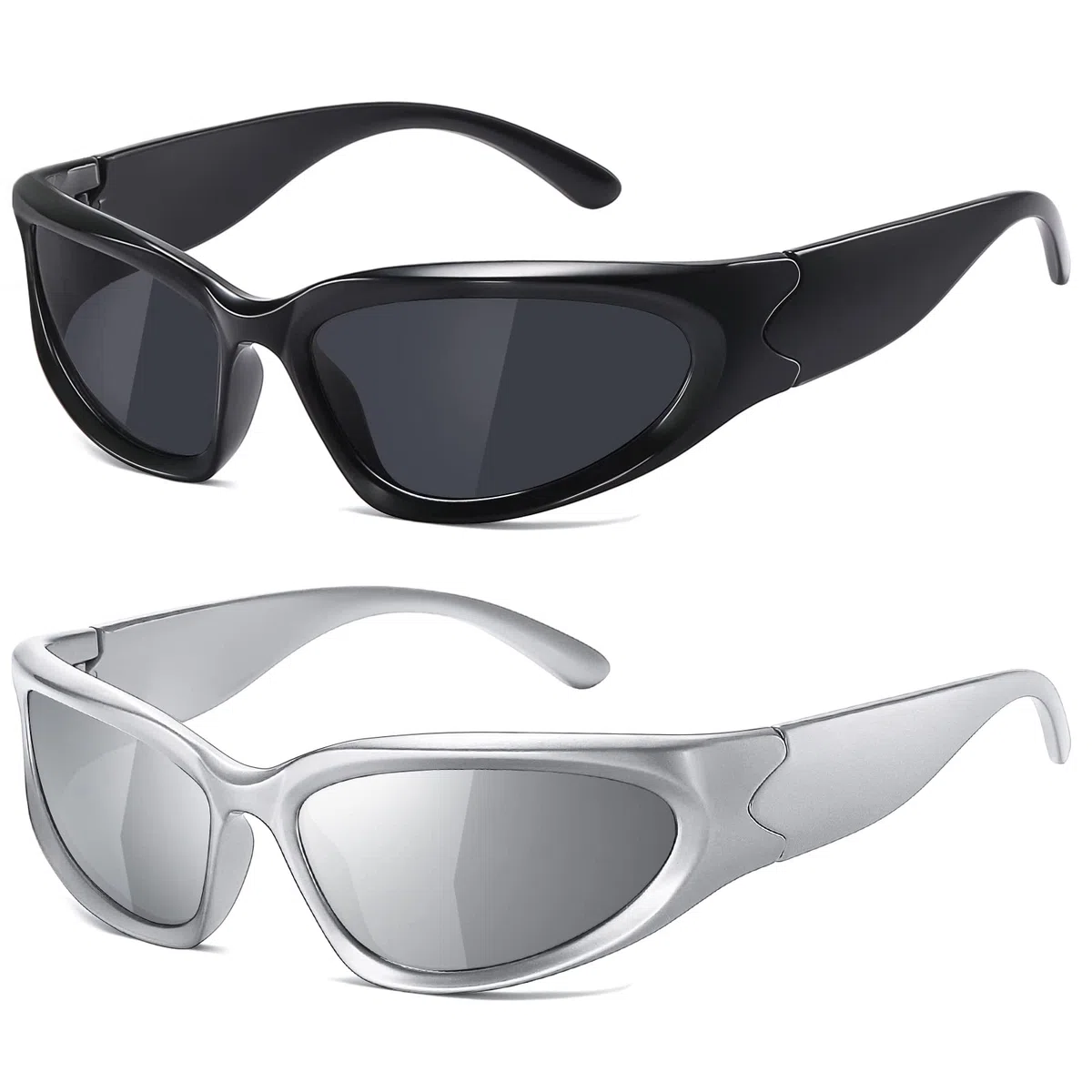 JASPIN Y2K - Gafas de sol envolventes para mujeres y hombres, plateadas, ovaladas, modernas, deportivas, con protección UV