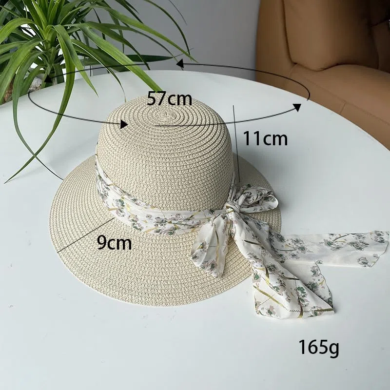 Sombrero de Paja Trenzado de Verano para Mujer,Transpirable,con Protección UV y Lazo Floral,Sombrero de Playa Ligera para Vacaciones,Viajes y Actividades Al Aire Libre
