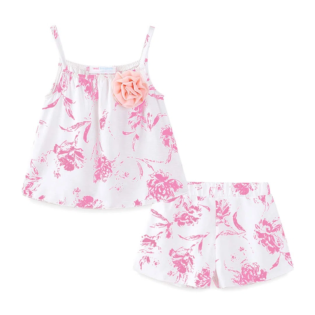 Conjunto casual de camiseta y pantalones cortos de algodón para niñas, conjunto de 2 piezas con estampado floral de verano rosa 7t, rosa, 7T, Rosa, 7T