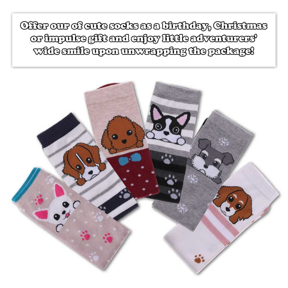 FNOVCO Calcetines largos de algodón hasta la rodilla para niñas, regalo divertido y divertido con bonitos patrones de animales, 6 pares