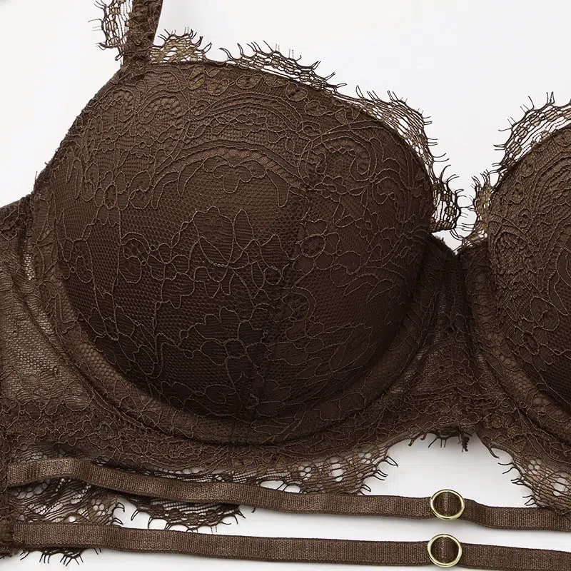 Conjunto de sujetador de mujer Push Up Strappy acolchado Copa Volantes Tirantes Conjunto de lencería con aros Conjunto de sujetador para mujer (Color: A, Tamaño: 80A)