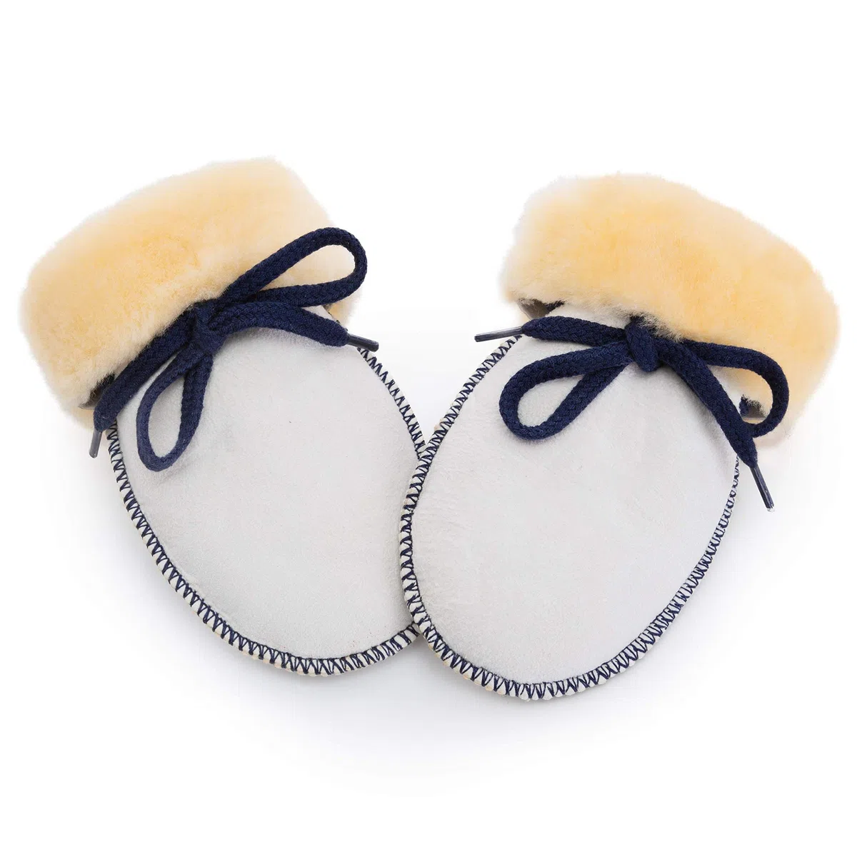Guantes de lana natural suave para bebé de WERNER CHRIST BABY- Manoplas unisex (recién nacido, niña, niño, hasta 18 meses) para manos calientes en invierno con cuero y cuerda de unión, cinta azul