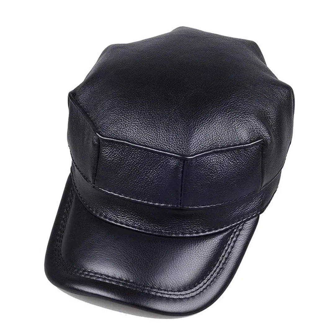 Gorro octogonal de primera capa de invierno para hombre, de piel de vacuno, cálido, protección auditiva, gorra militar con lengua de pato