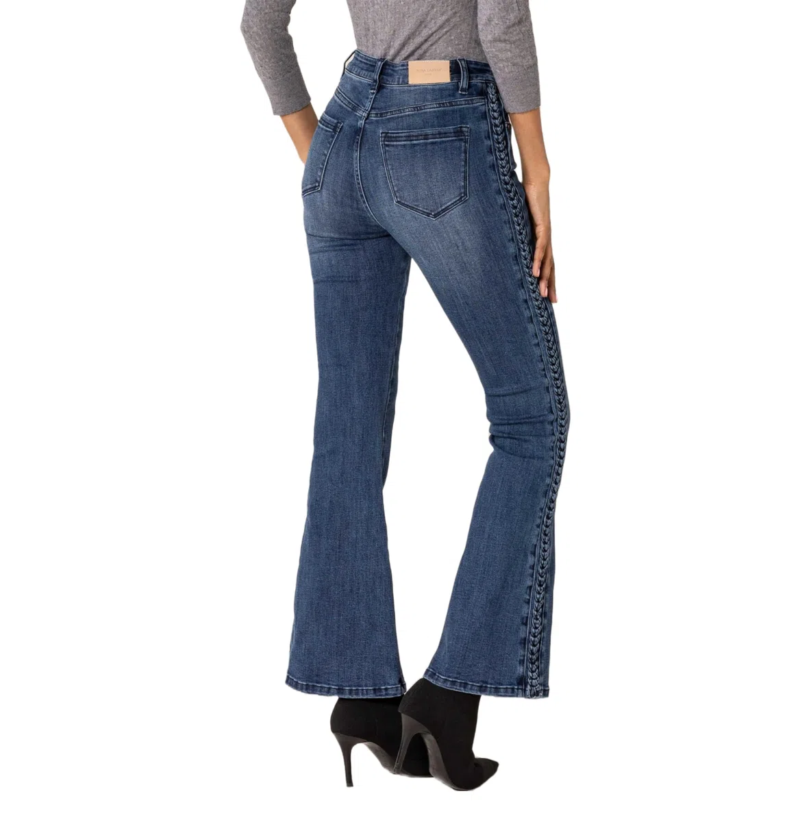 Nina Carter Q1897 - Pantalones vaqueros para mujer, estilo retro, cintura alta, elásticos, aspecto desgastado