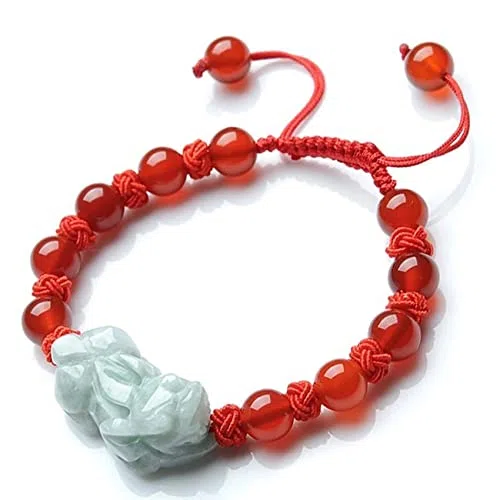 Feng Shui Pulsera Feng Shui, Pulsera Feng Shui, Pulsera de Jade para Mujeres y Hombres, Pulsera de la Suerte, Pulsera China de Piedras Preciosas de Jade, Pulsera de Hilo Rojo, Amuleto, Rojo, ágata