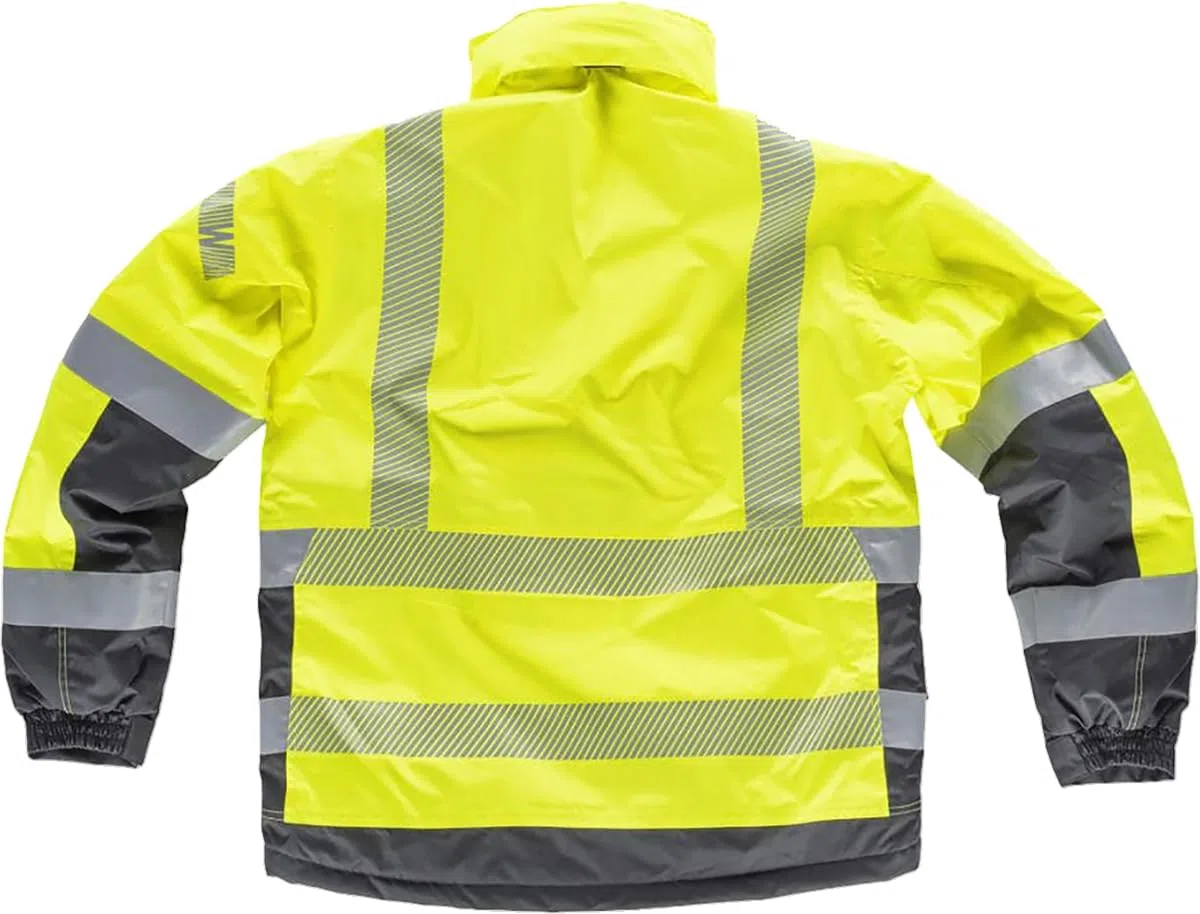 WORKTEAM Parka Acolchada Alta Visibilidad, Cintas Reflectantes Segmentadas, Cuello Alto con Capucha Ajustable, impermeable Clase 2, Unisex