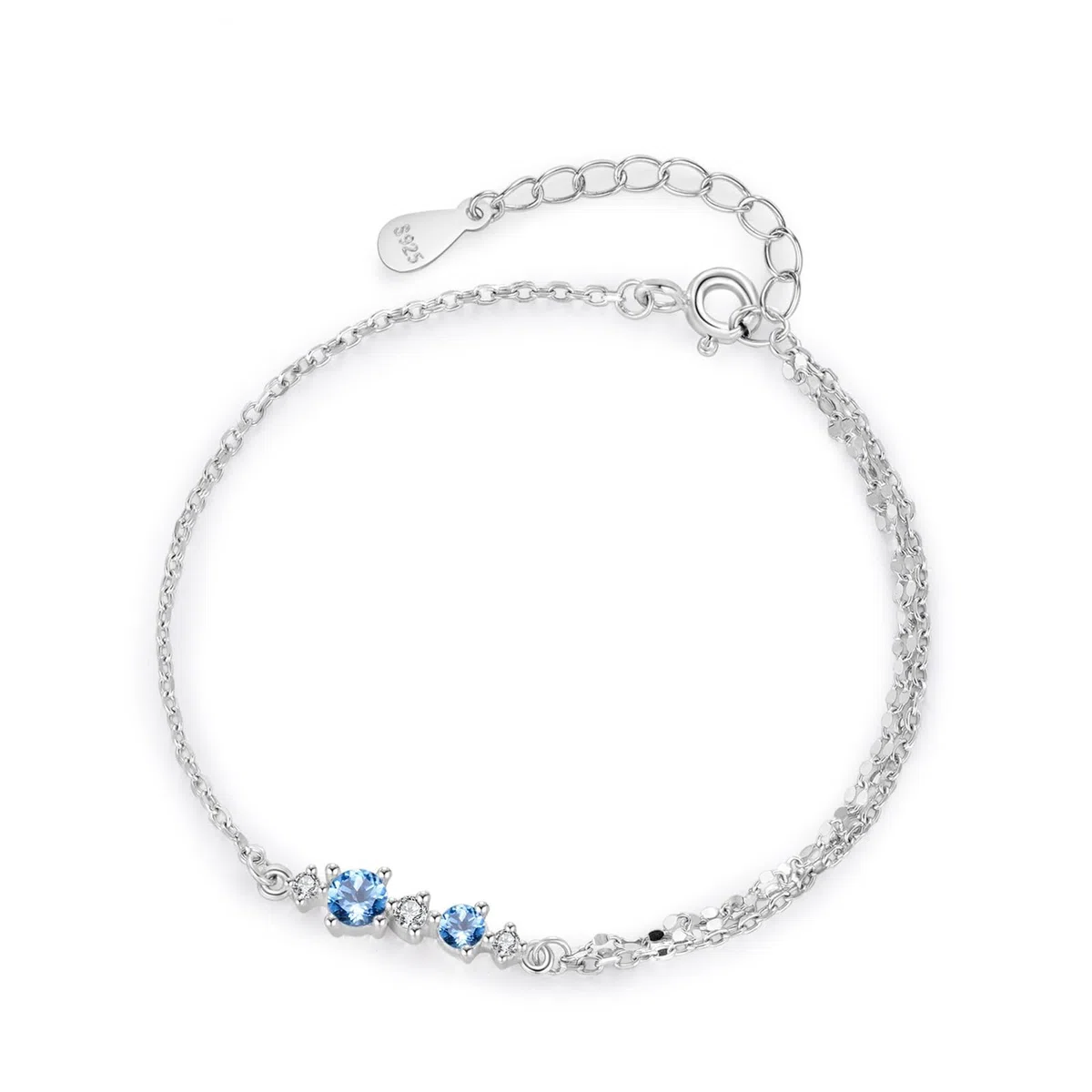 Pulseras de plata de ley 925 con circonita cúbica, 2 capas ajustables para mujer, adecuadas para cumpleaños