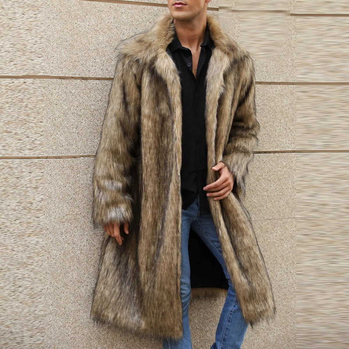 Chaqueta pelo hombre Largo Abrigo Parka Invierno Chaquetas de Piel Sintética de Pelo Manga Larga Abrigo de Piel Largo para hombre, Chaquetas de Chaquetones de Invierno, Parka de Piel Sintética