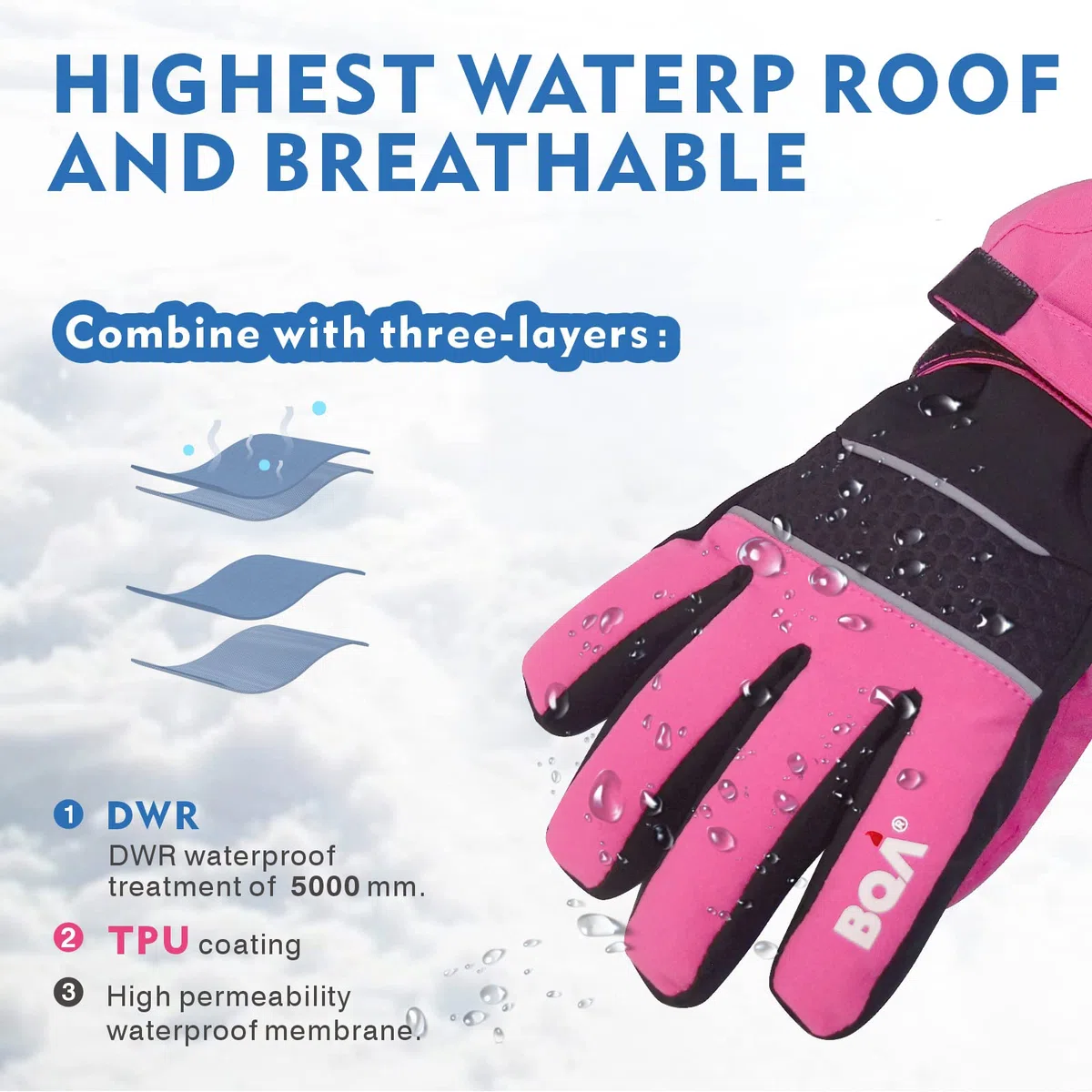 BQA Guantes de esquí para niños, Impermeables, para Invierno, Clima frío, Snowboard, Nieve, Guantes cálidos para niños y niñas