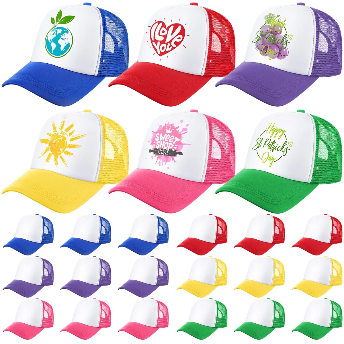 Xtinmee 36 gorras de béisbol unisex de sublimación de malla lisa en blanco gorra de camionero ajustable para hombres y mujeres al aire libre verano bricolaje, Multi, Talla única