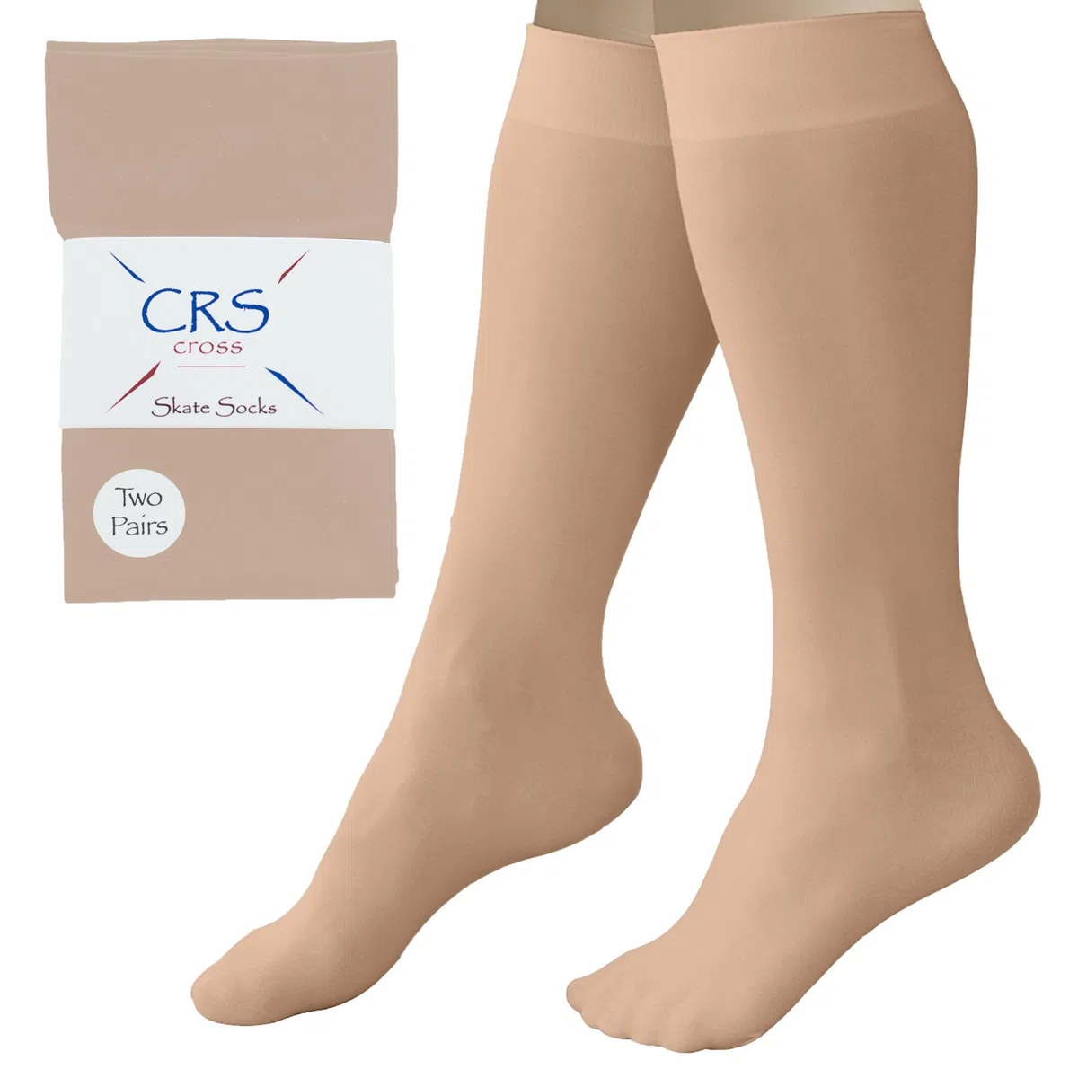 CRS Cross Calcetines de patinaje artístico. 2 pares de medias hasta la rodilla. Calcetines de baile de patinaje sobre hielo con pies de primera calidad en una variedad de colores.