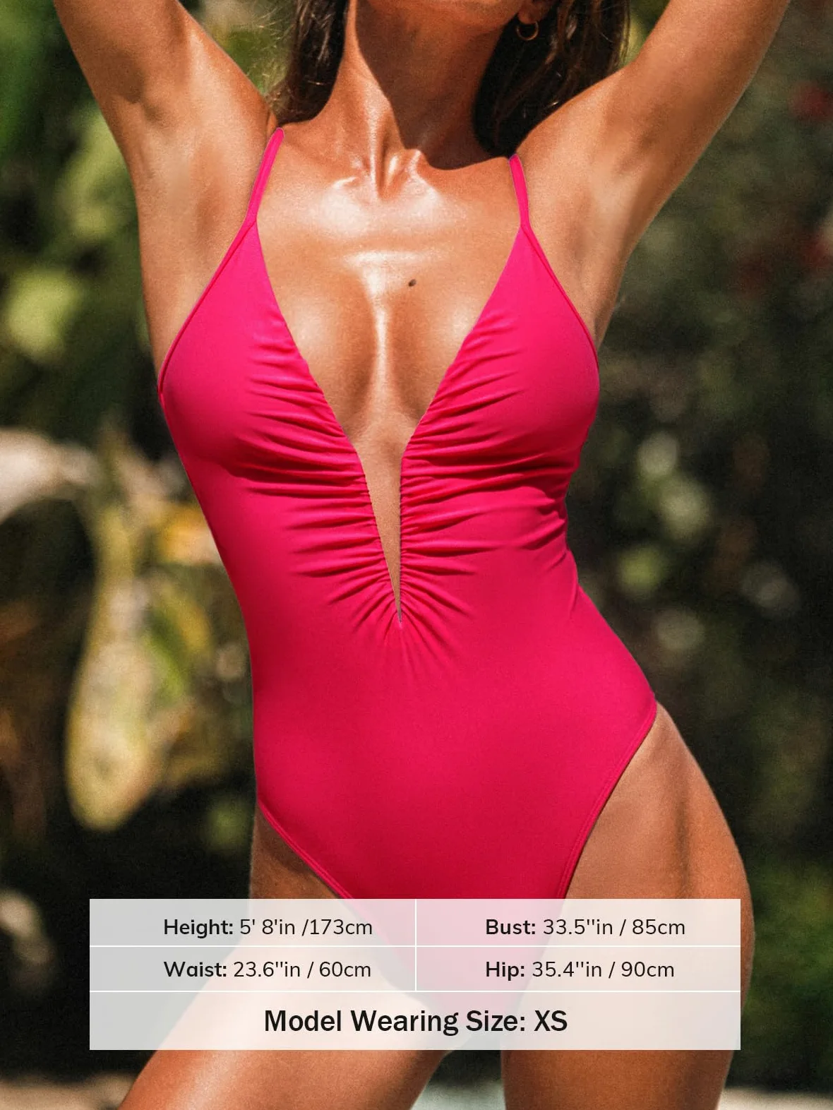 CUPSHE Traje de baño de una pieza para mujer, con escote en V profundo, push up, control de abdomen, retro, adelgazante, fruncido