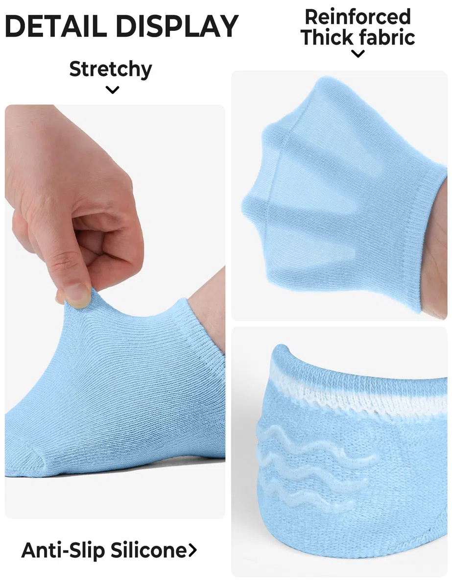 BOOPH 10 pares de calcetines para niñas y niños, calcetines invisibles para niños pequeños, calcetines antideslizantes hasta el tobillo de corte bajo de 3 a 12 años