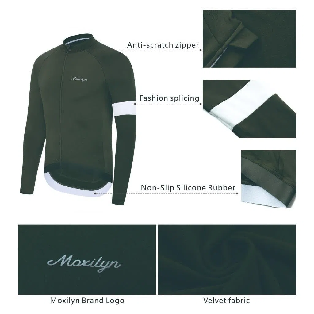 Moxilyn Jersey de ciclismo de invierno para hombre, manga larga, forro polar térmico, clima frío, chaquetas de ciclismo cálidas, bolsillos con cremallera