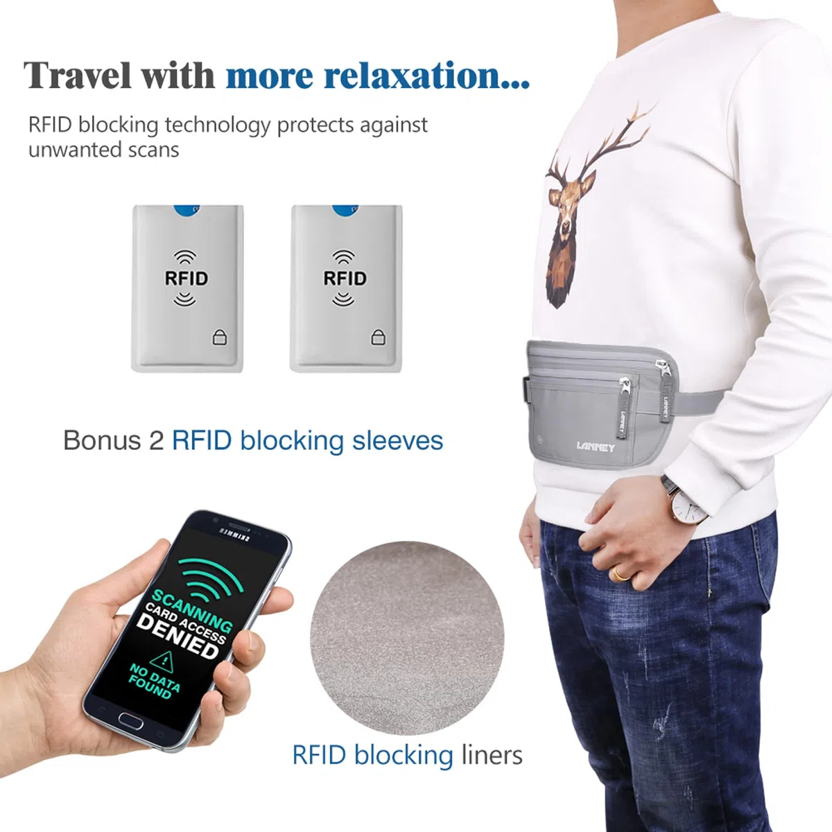 Cinturón de dinero para viajes, delgado con bloqueo RFID para mujeres y hombres, bolsa de viaje oculta debajo de la ropa, soporte para pasaporte protege dinero en efectivo, documentos, tarjetas de