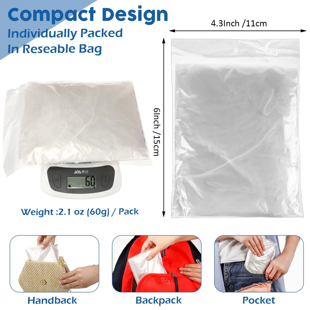 Berlune 50 ponchos de lluvia desechables para adultos, ponchos desechables gruesos a granel con capucha, ponchos de emergencia para acampar parque temático, transparente