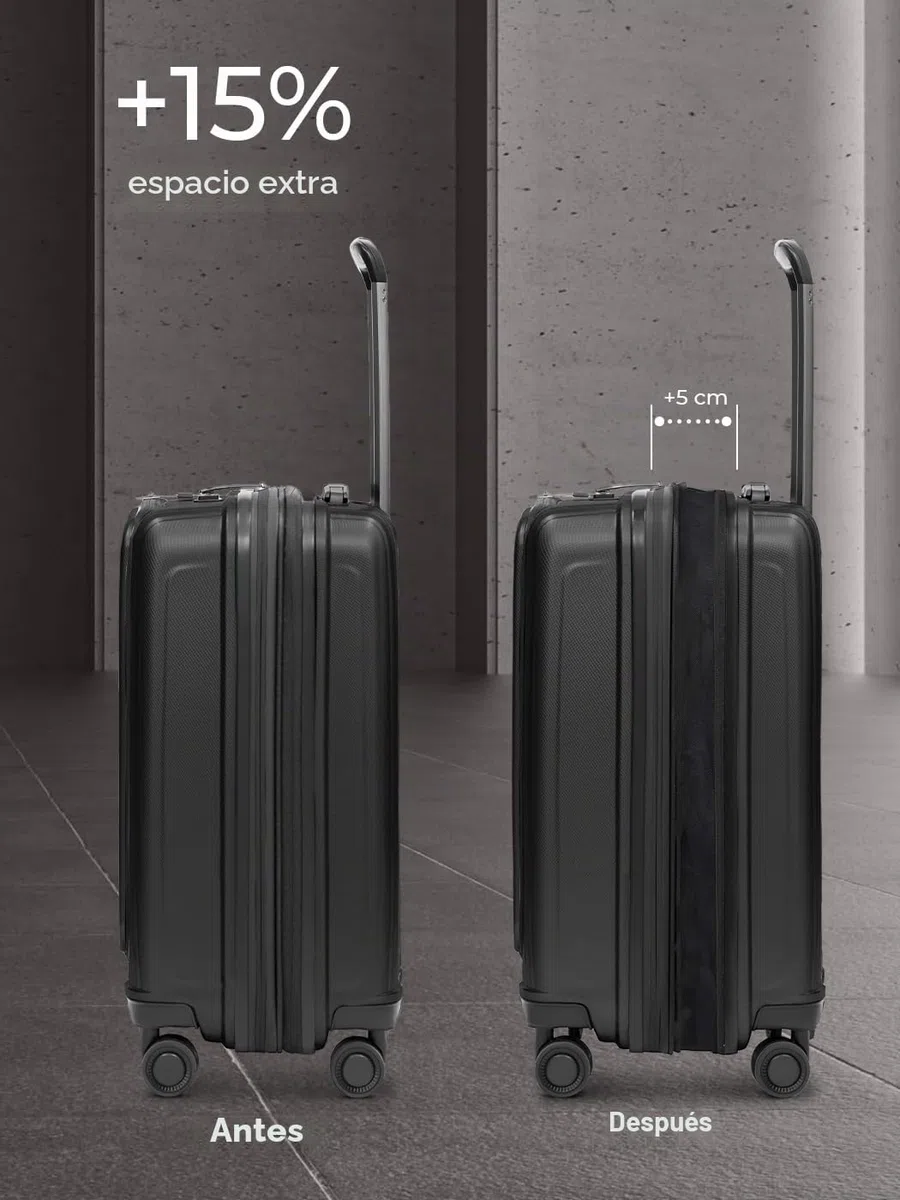 REDOLZ Essentials 14 Equipaje de Mano con Compartimento para Ordenador Portátil | Maleta Ultra ligera 40 x 23 x 55 cm & Apertura Frontal | Extensible de 45 a 55 litros | Solo 3,2 kg
