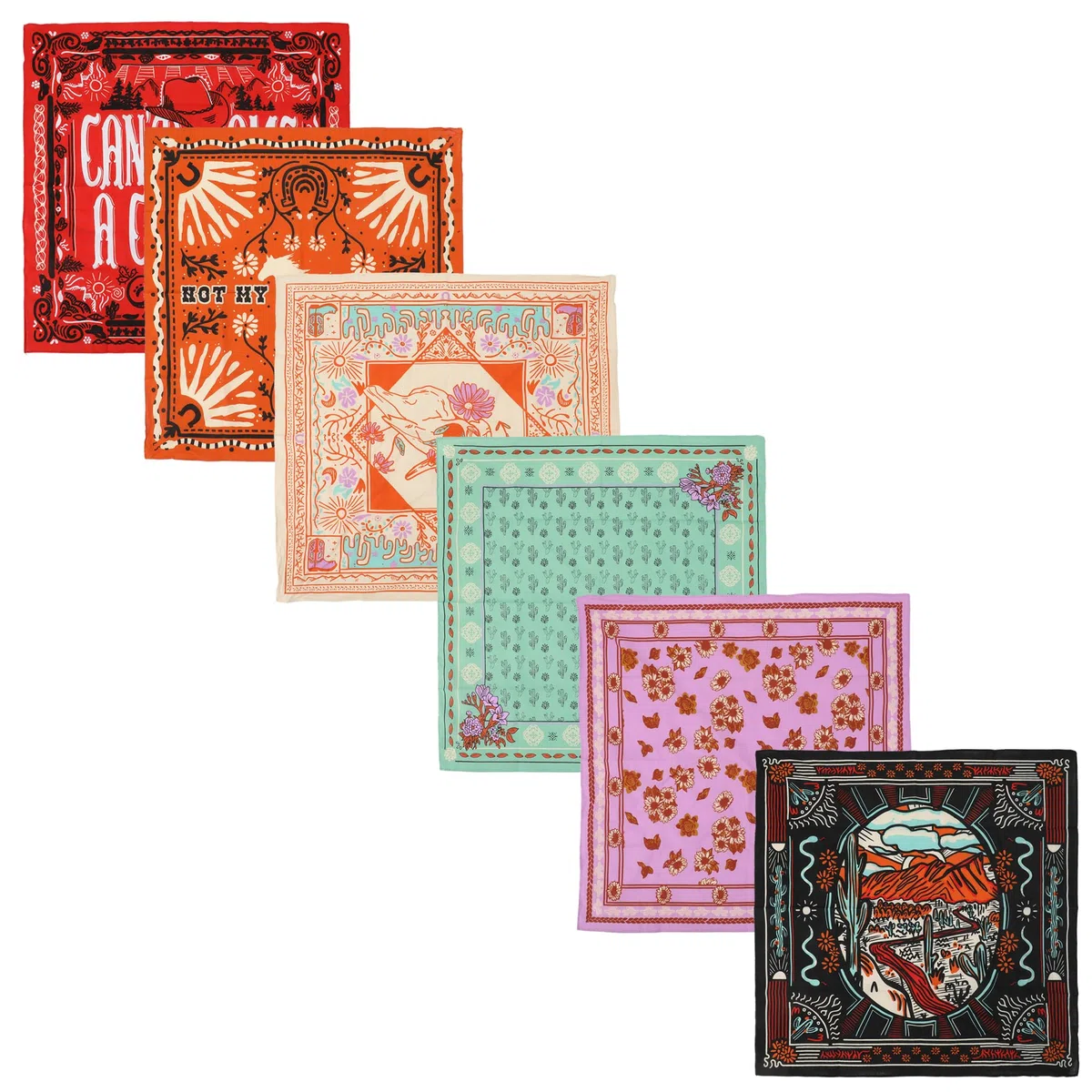 Bioworld Juego de bandana multicolor ligero de 22 x 22 pulgadas (paquete de 6, paquete de 12 y 48 unidades)