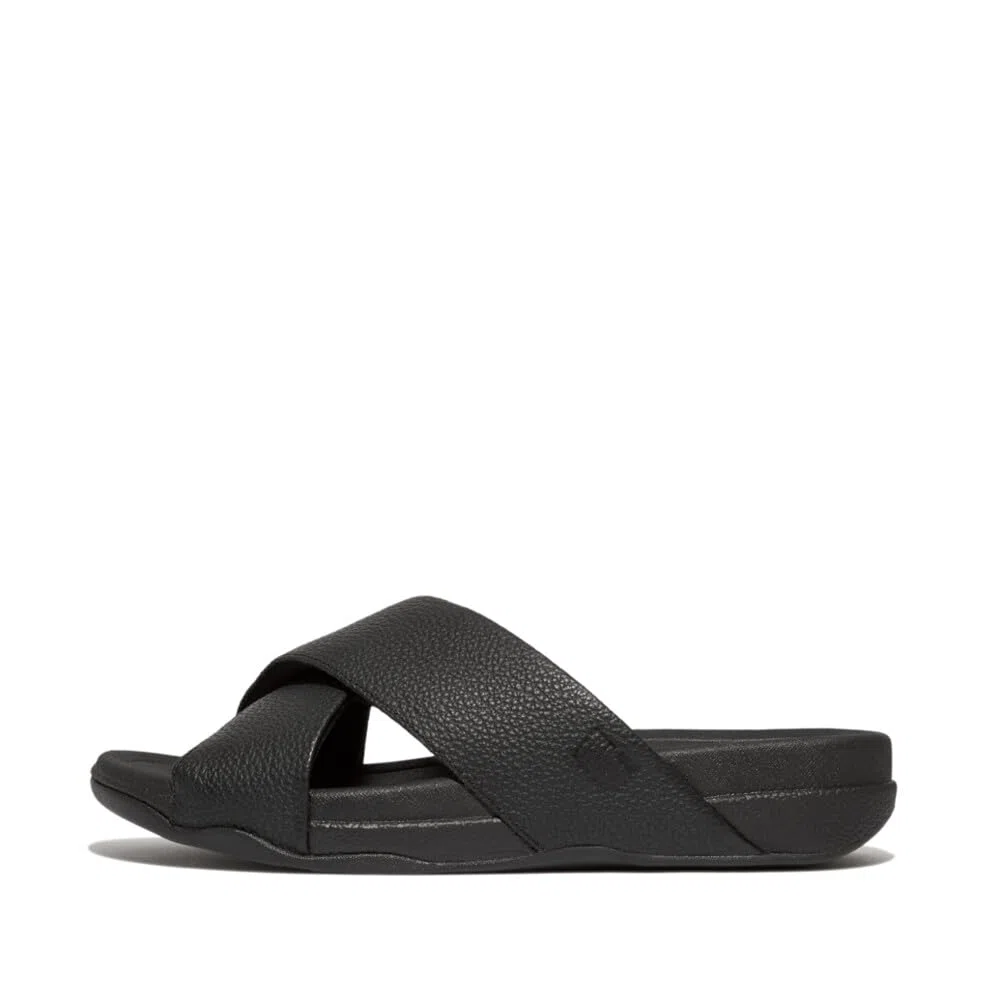 Fitflop Surfer Mens Tumbled-Leather Cross Slides, Sandalias deslizantes Hombre