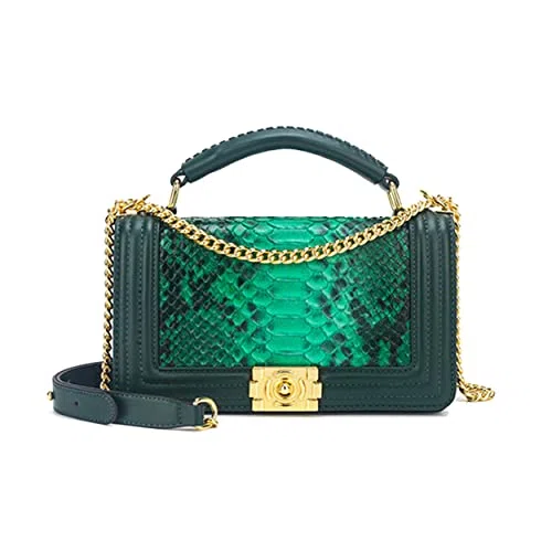 Bolso de Mano Tipo sobre de Piel de Serpiente Genuina Hecho a Mano para Mujer, Bolso de Mano para Uso Diario, Boda, cóctel, Fiesta, Viaje (Verde)