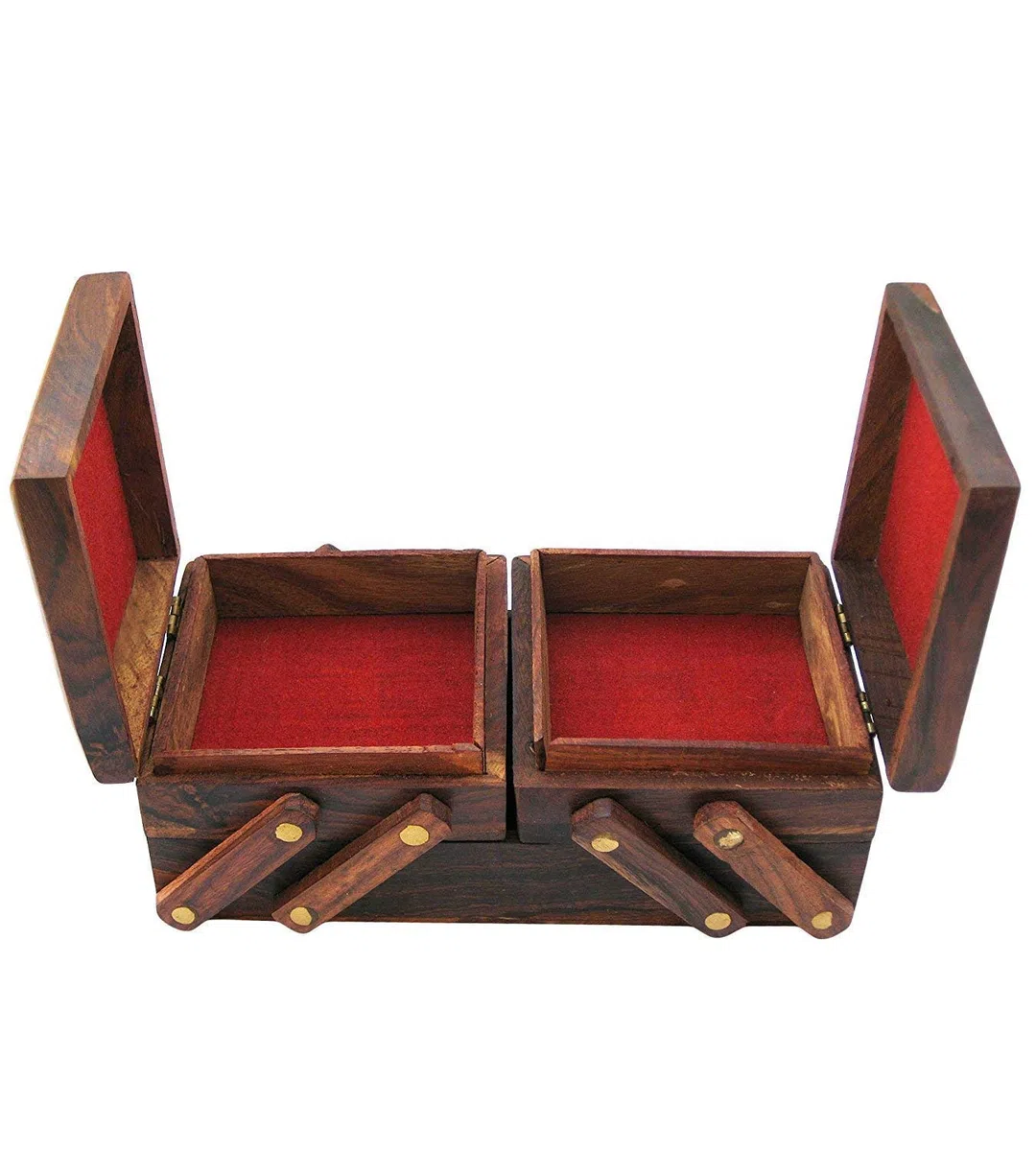 Craftland Joyero de madera (latón y tallado) para mujeres/niñas, con solapa abatible, regalo hecho a mano, 20,3 cm
