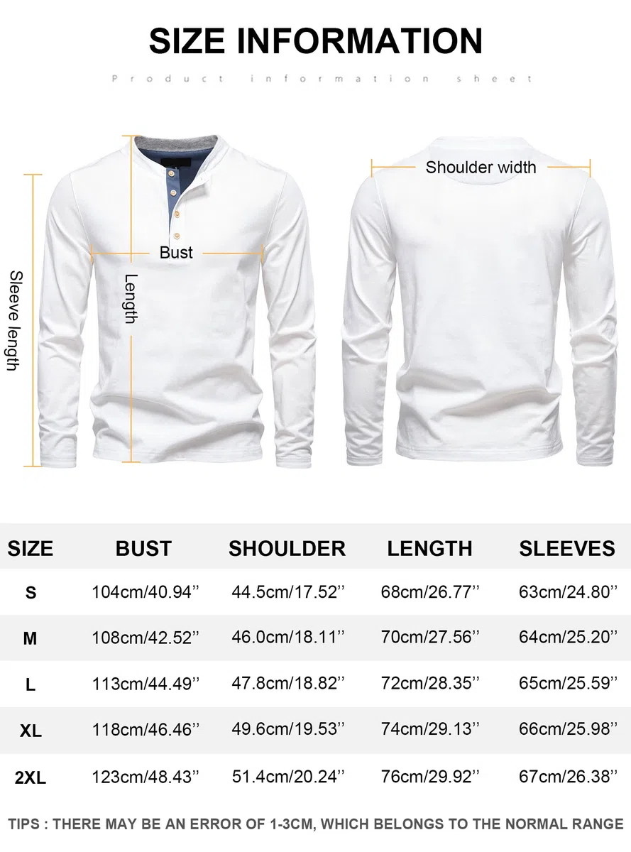 Camisetas Henley de algodón de manga larga para hombre, estilo casual, camisetas clásicas básicas, color liso, con botones