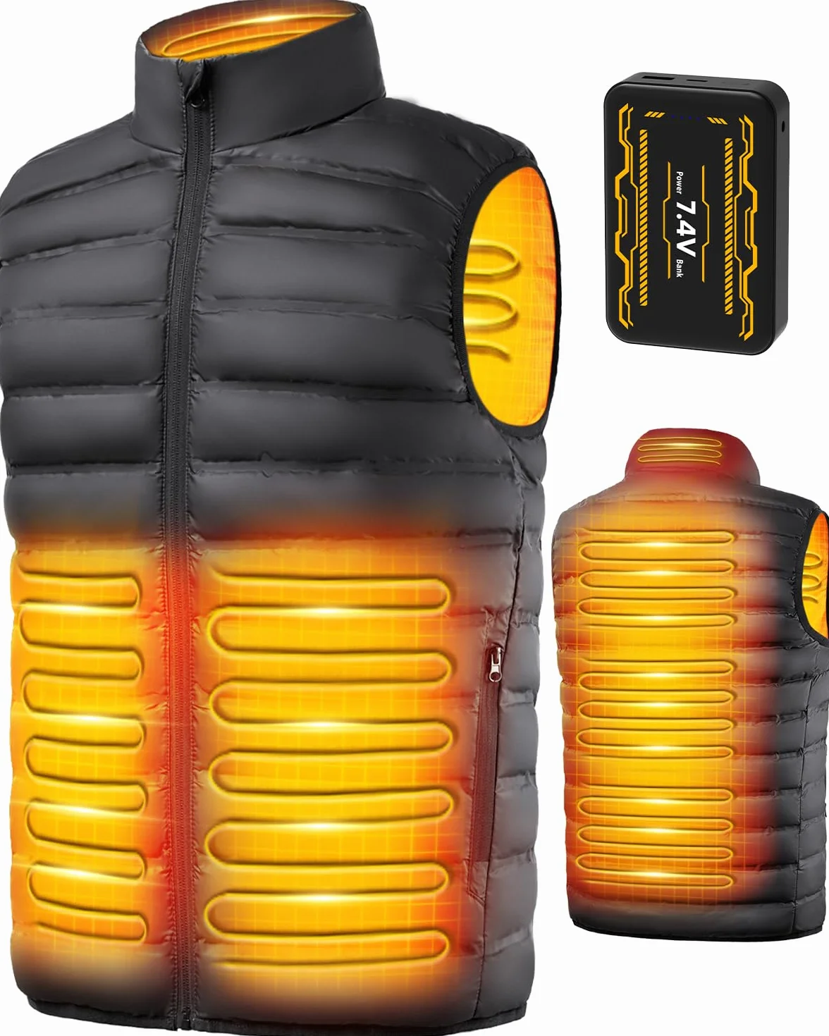 LABCOOL Chaleco Térmico de Plumón con Batería 7,4V 25000mAh,Chaleco Calefactable,chaqueta calefactable hombre mujer, 3 Niveles de Calefacción,6 zonas calefactable,Ropa de Invierno para Exteriores