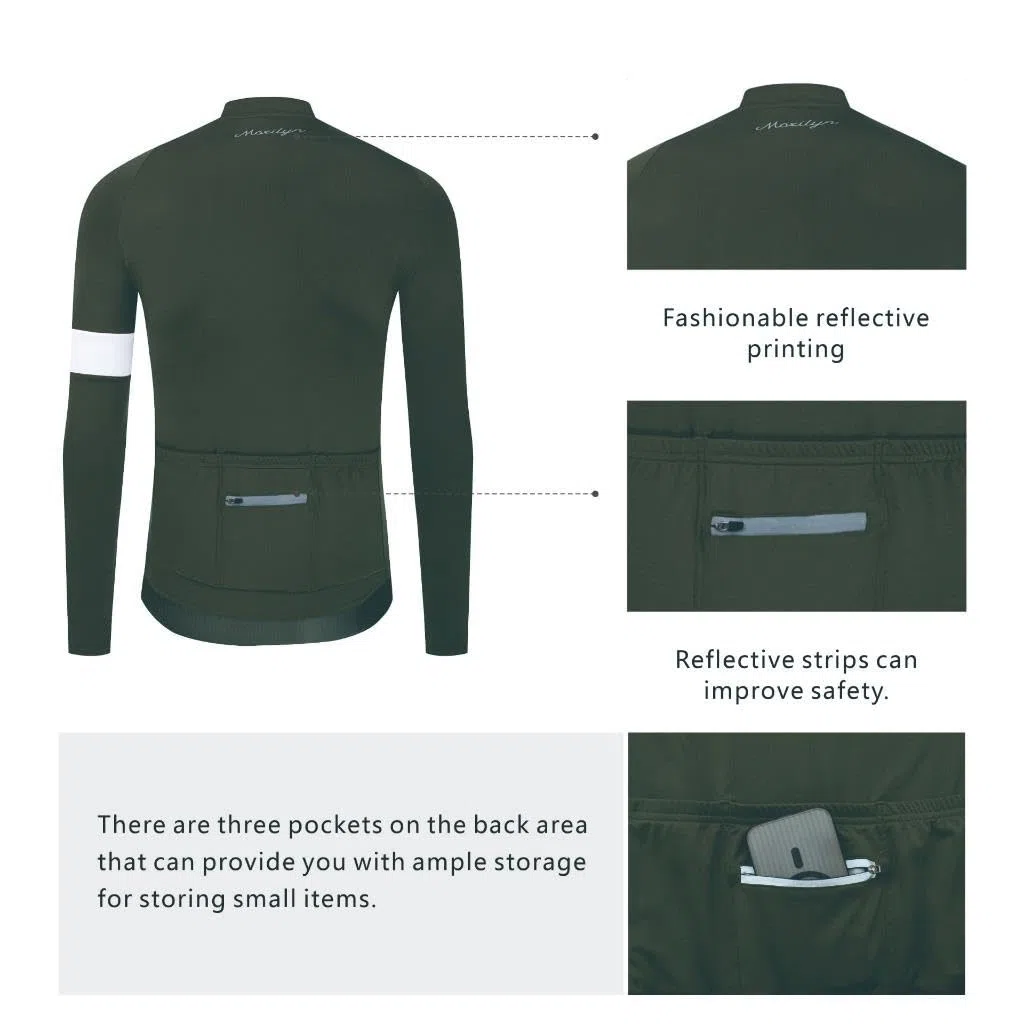 Moxilyn Jersey de ciclismo de invierno para hombre, manga larga, forro polar térmico, clima frío, chaquetas de ciclismo cálidas, bolsillos con cremallera