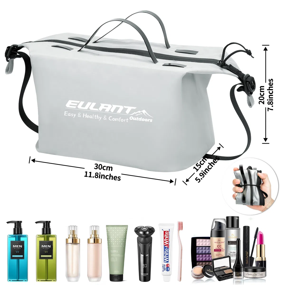 EULANT Neceser de viaje con asa para hombres y mujeres, organizador resistente al agua, bolsas de cosméticos de gran capacidad para accesorios de tocador, viajes, viajes de negocios, Gris (2 Pack