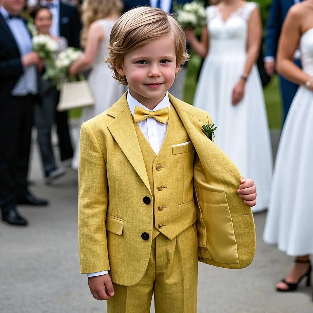 Traje de lino para niños, conjunto de 3 piezas para portador de anillos de boda, chaleco, chaqueta, pantalones