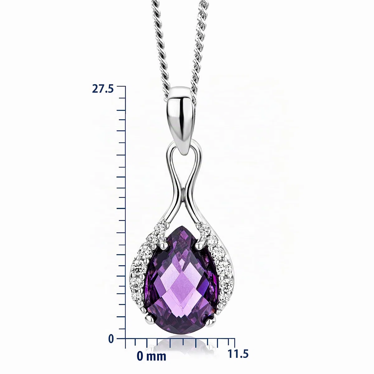MIORE Collar de plata de ley para mujer, cadena con colgante de amatista y circonitas en plata de ley 925. Piedra natural talla gota. Cadena Grumetta Cm 45. Colgante de Mujer Hipoalergénico.