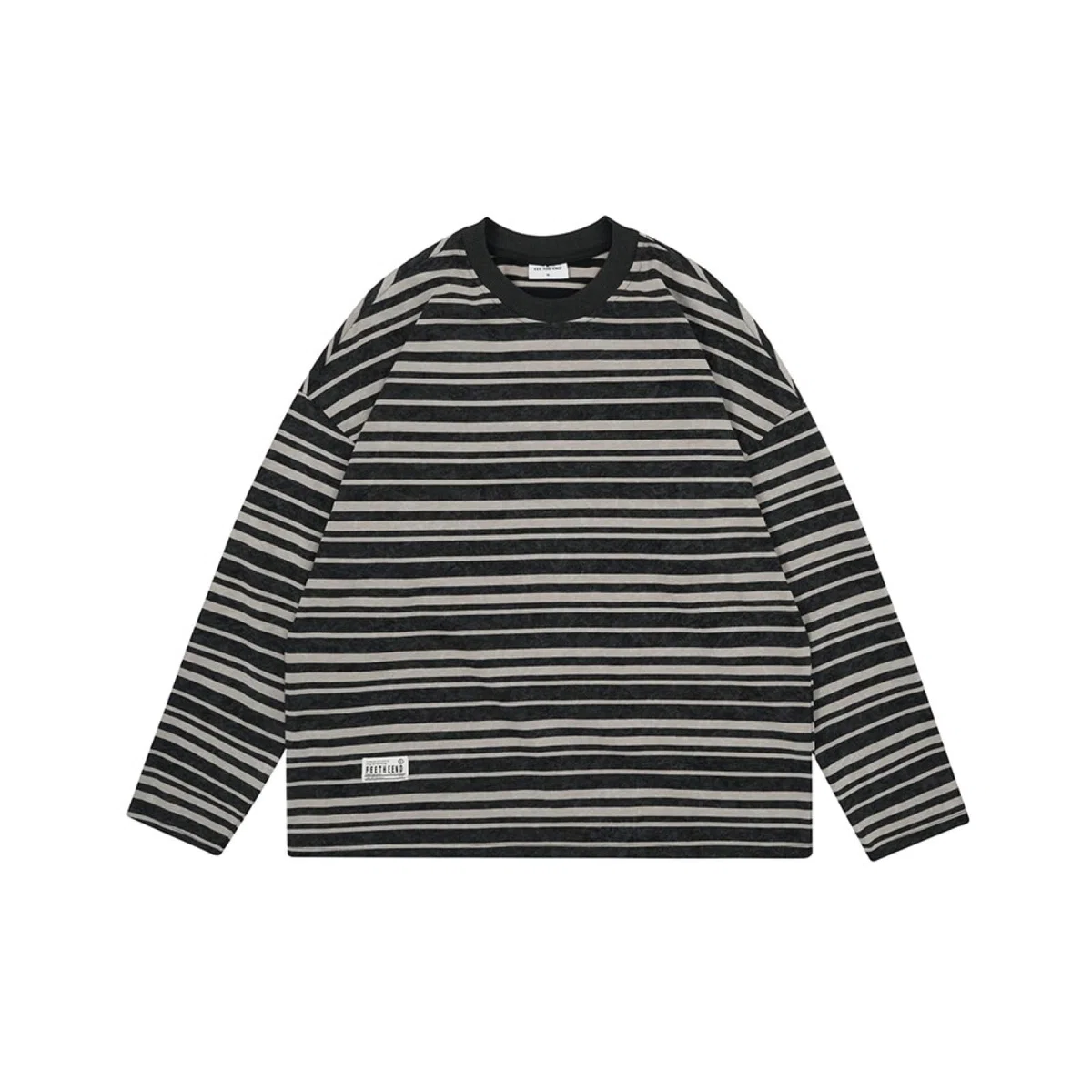 Camiseta Unisex De Algodón Pesado, Camiseta De Manga Corta Informal, Suave Y De Gran Tamaño,Básica,Camiseta A Rayas De Manga Larga, Cuello Redondo Holgado.