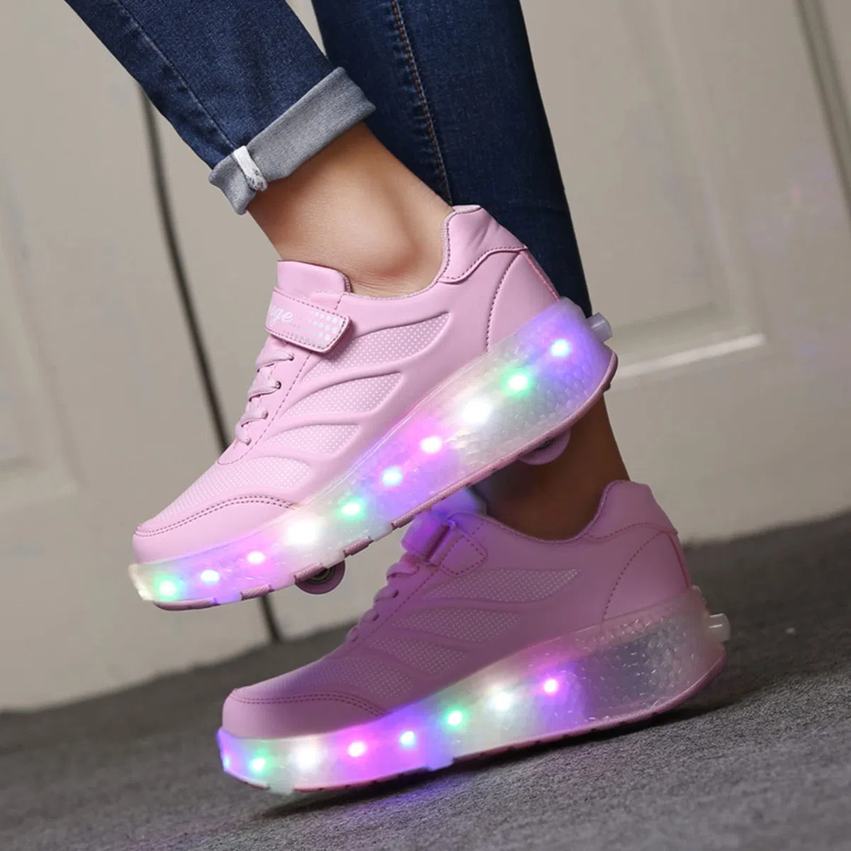 EMDPBD Zapatos de Patines para Niños Zapatillas Deportivas LED Zapatos con Ruedas Recargables USB para Niños Niñas Principiantes Regalo,Pink-30EU