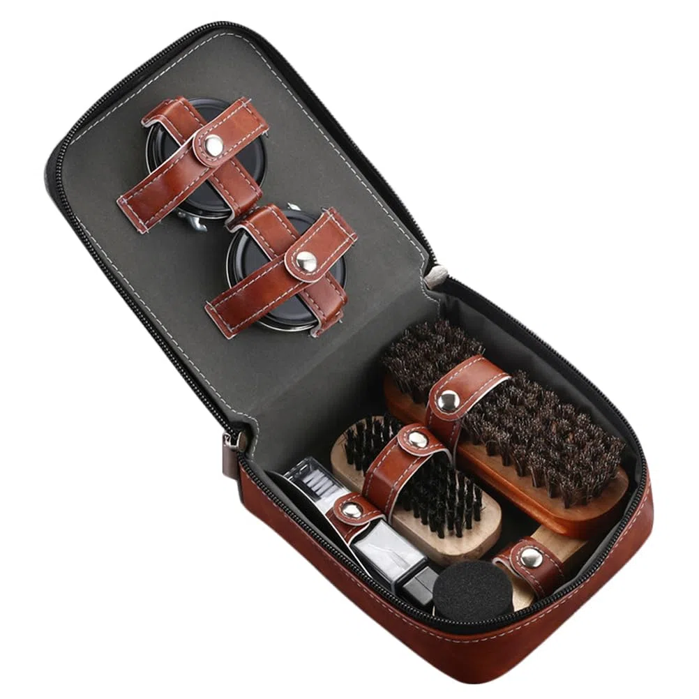 Juego de Betún para Zapatos 9 Piezas Cerdas Marrón | Portátil y Ligero, Diseño Creativo, para Botas y Calzado de Hombre y Mujer