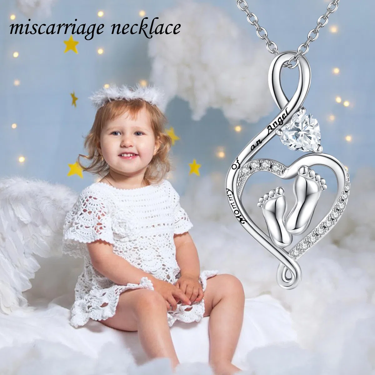 Collar de plata de ley con colgante de mamá de un ángel con pies de bebé, pérdida del embarazo, joyería conmemorativa para mujer, Plata esterlina