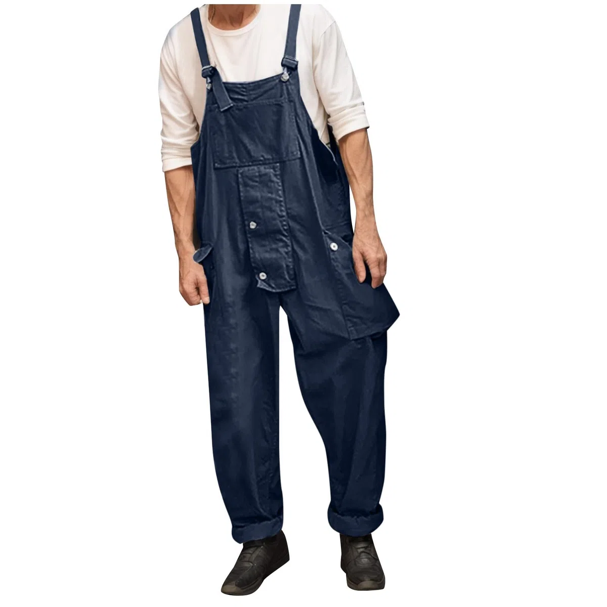 Peto de algodón para hombre, pantalones de trabajo largos de verano, tallas grandes, holgados, varios bolsillos, pantalones de trabajo, transpirables, cómodos, con tirantes ajustables