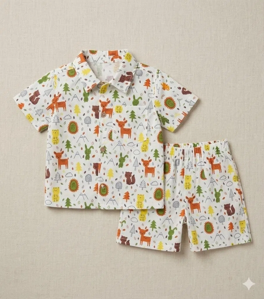 A.T.U.N. (ALL THINGS UBER NICE) Conjunto de camiseta y pantalones cortos 100% algodón estampado para niño | Traje de verano suave, cómodo y transpirable | Para el juego diario, ropa interior para