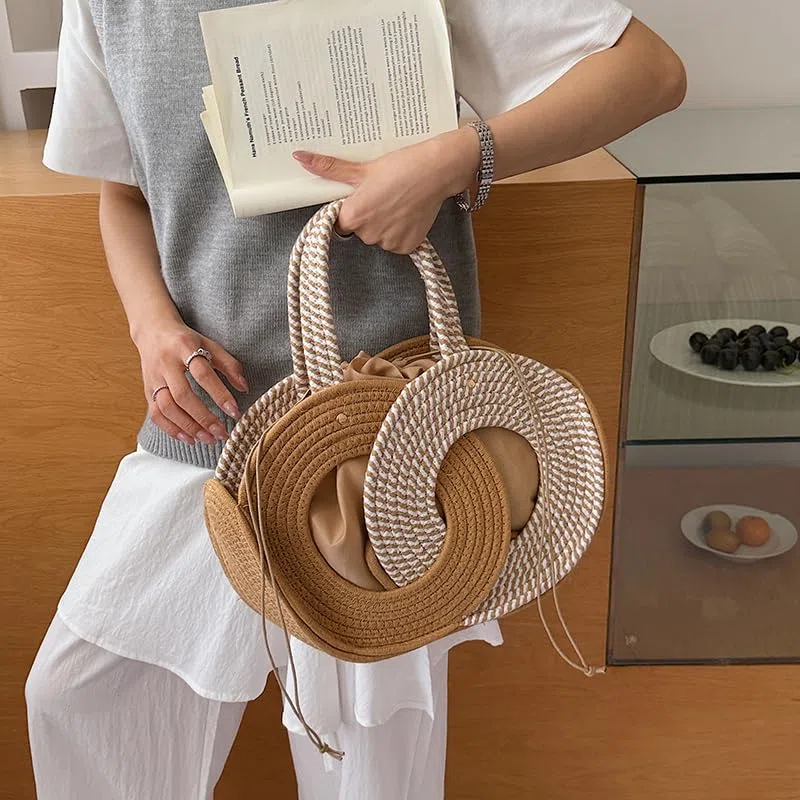 Bolso de playa de ganchillo para mujer, gran capacidad, retro, asa superior