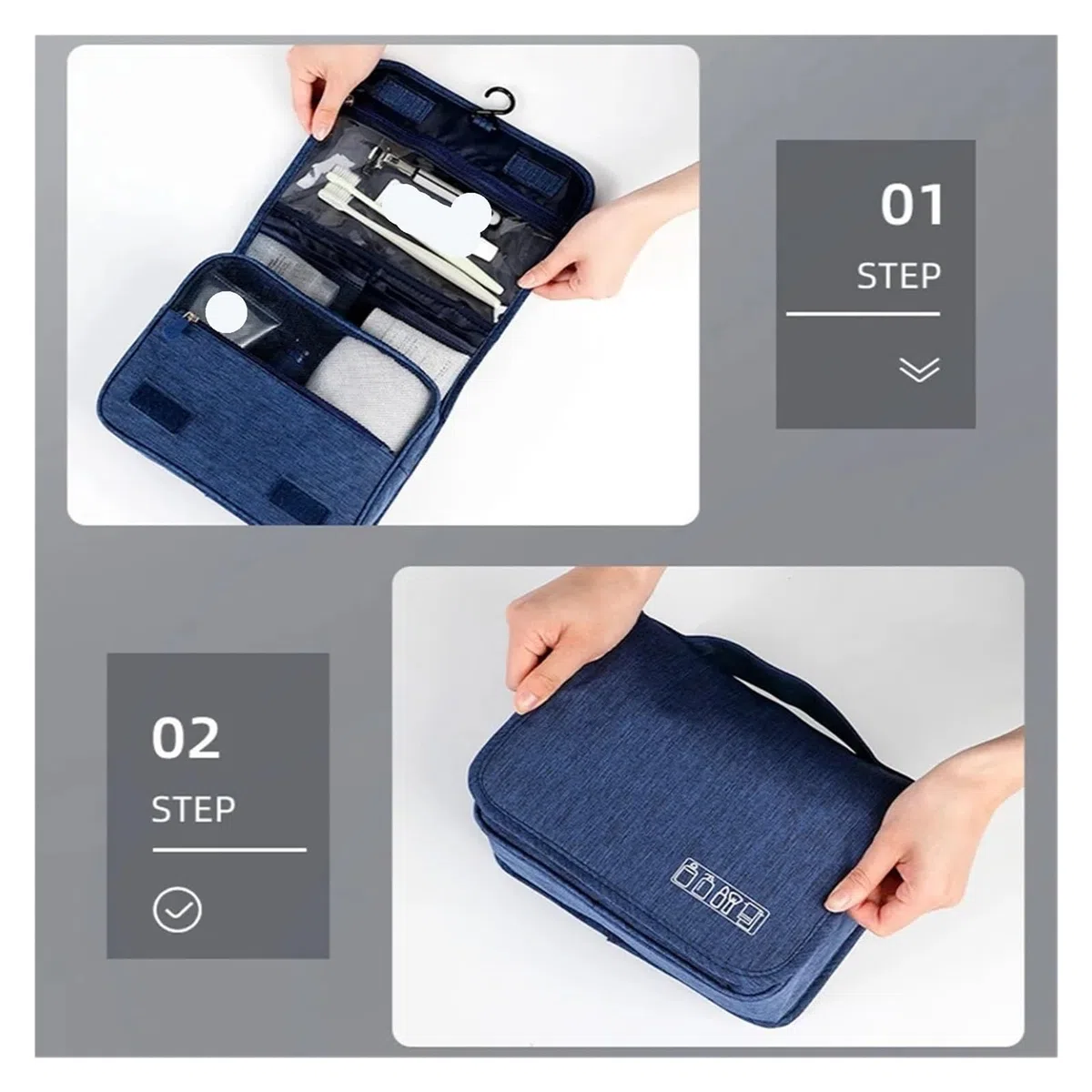 Neceser De Viaje Neceser portátil con gancho colgante impermeable for mujer, bolsa de almacenamiento de cosméticos for baño, estuche de maquillaje de viaje de gran capacidad for hombre Para Viajar(Gre