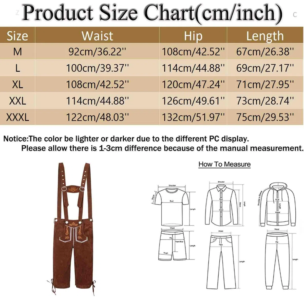Generisch Trajes étnicos masculinos tradicionales Oktoberfest Peto Mono y sombrero de dos piezas