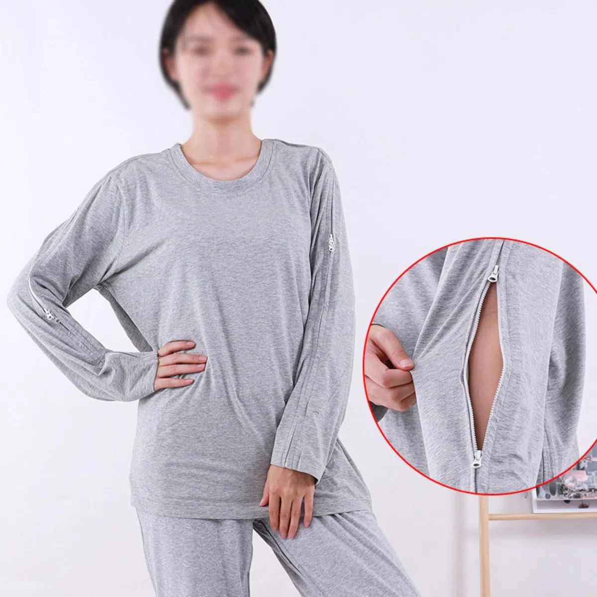 Batas de algodón for pacientes primavera, camisas enfermería con abertura frontal completa for infusión y cuidados, reutilizables for hombres mujeres mayores Exfoliantes Suaves(Grey,Large)