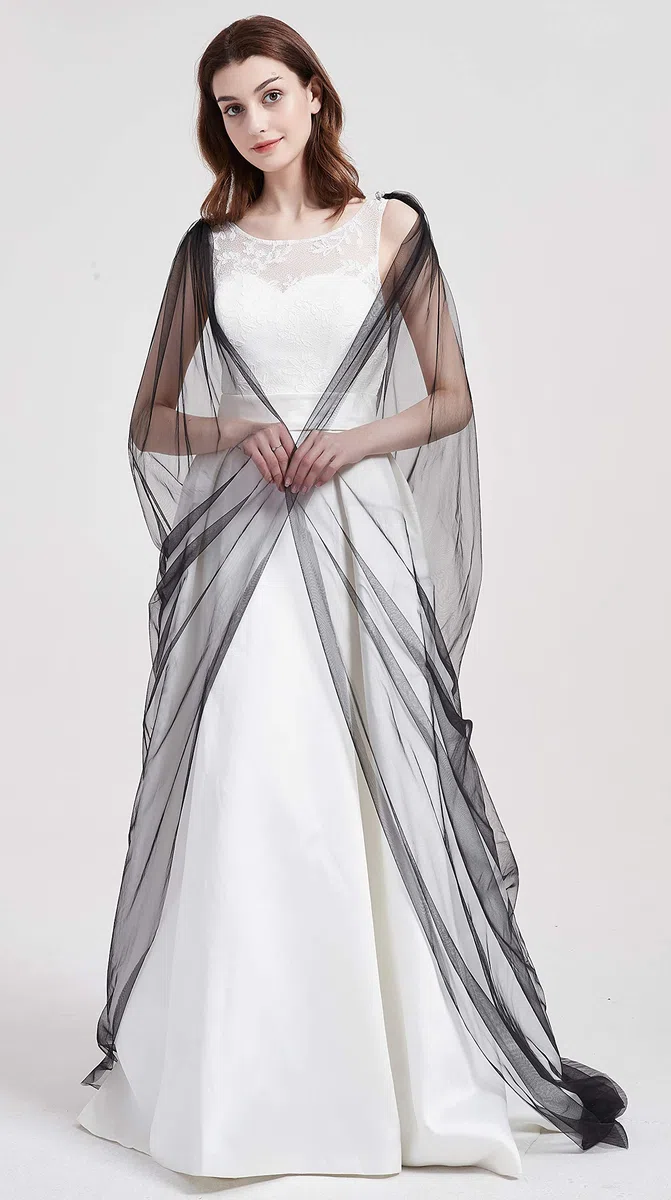 Capa de velo de tul de la iglesia de novia capa velo de la capilla del velo de la boda B018 - Negro - talla única