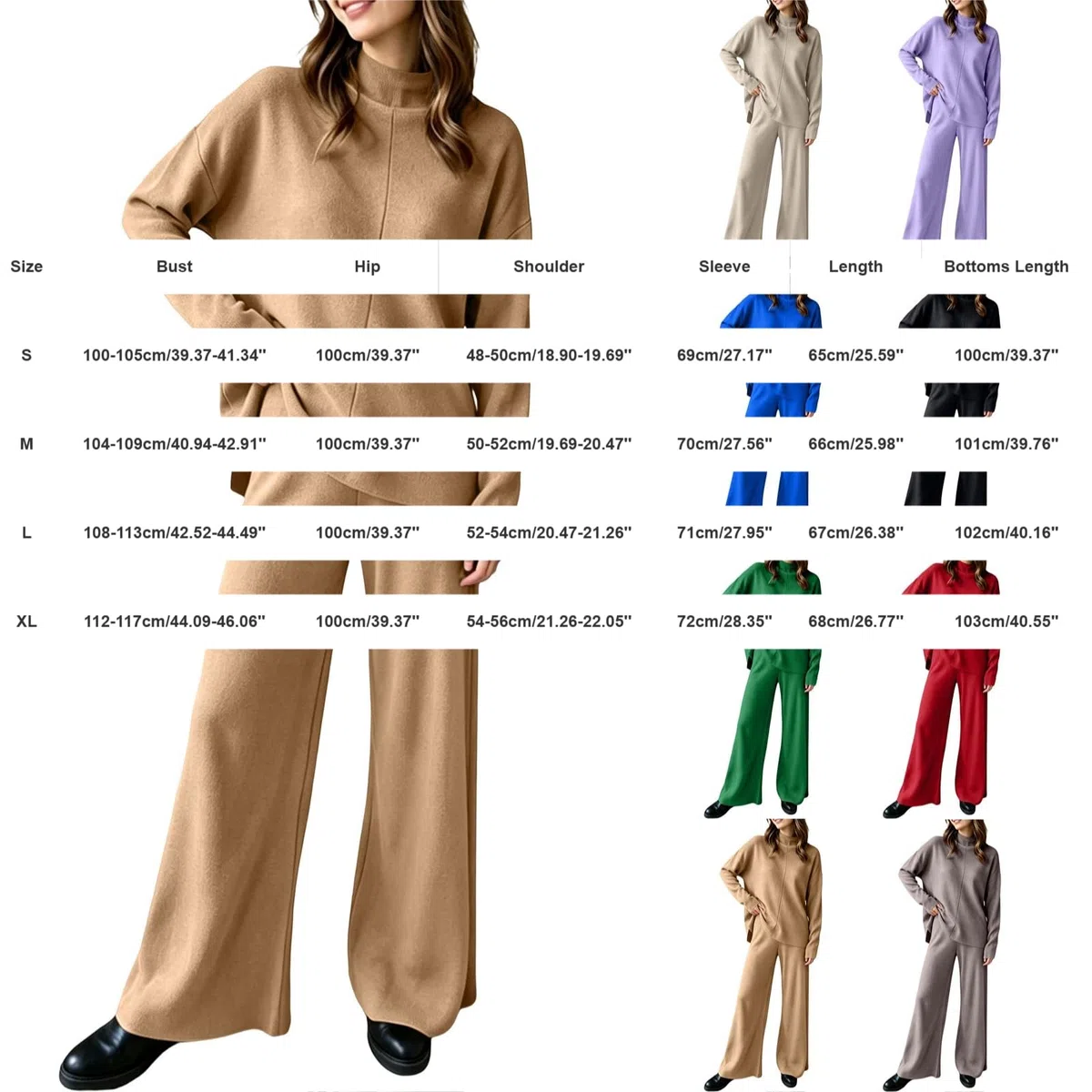 Conjunto de punto para mujer de dos piezas, elegante, 2 piezas, pantalones
