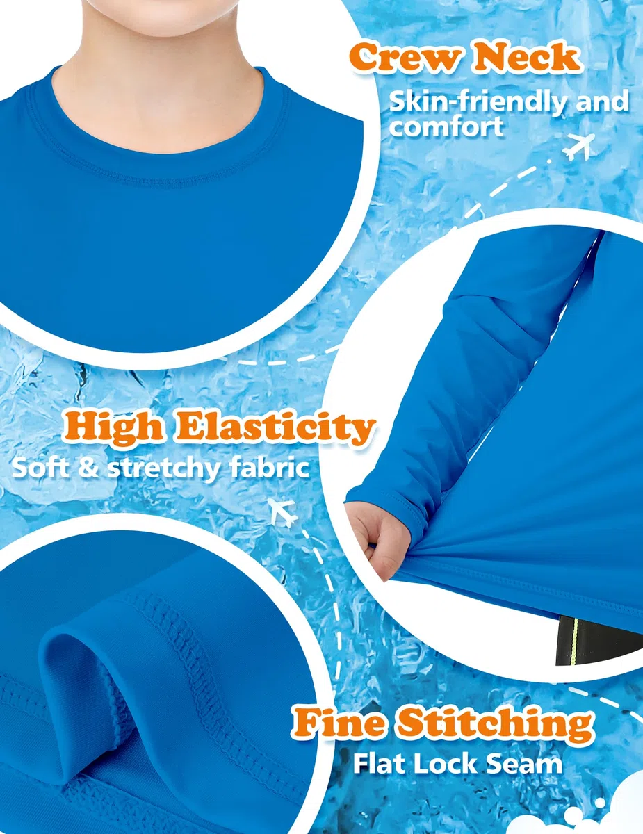 Camiseta de natación con protección solar UPF 50+ para niños, de manga larga, de secado rápido, para pesca, para niños y jóvenes, tallas 2T-16 años