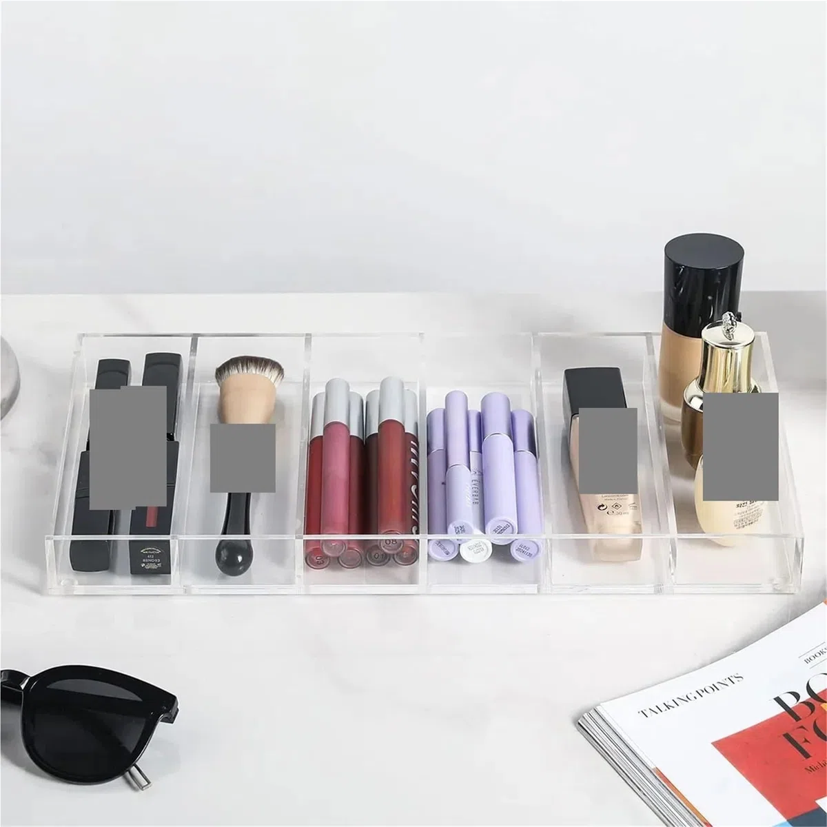 Paquete de 2 bandejas transparentes for exhibición gafas sol con 6 compartimentos, estuche almacenamiento organizador cajones for joyas, bandeja maquillaje Para Gafas Joyería Reloj